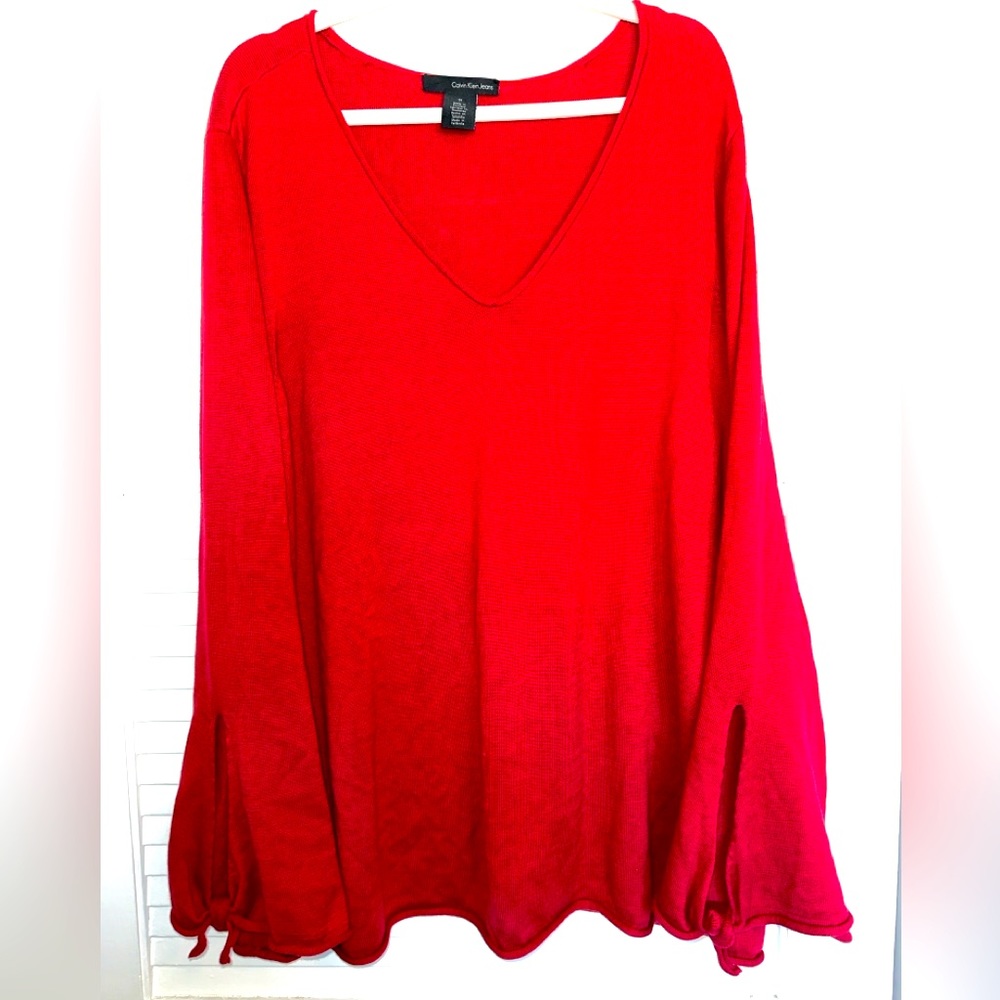 Calvin Klein Red Bell Sleeve with Tie Sweater
